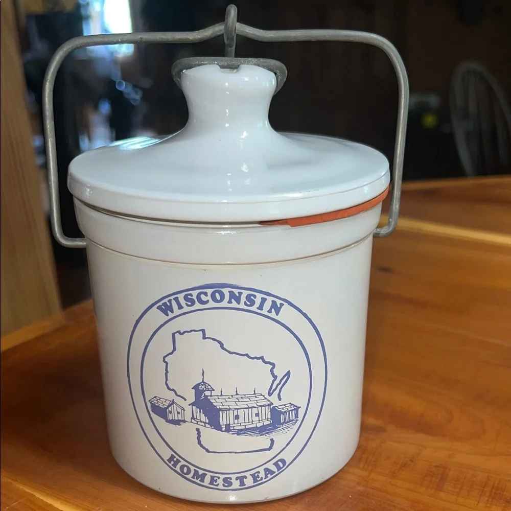 Vintage Homestead Wisconsin Dairy Cheese  Stoneware Crock Jar